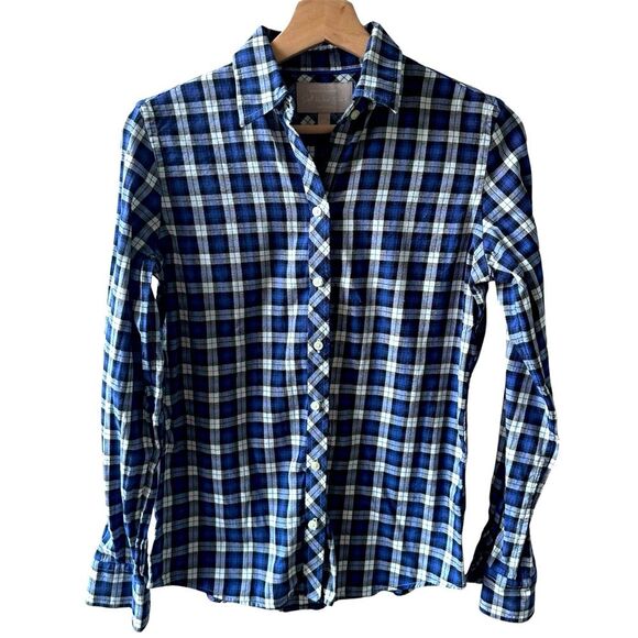 Banana Republic Blue & White Plaid Soft Wash Button-Down Shirt Size XS preppy - Picture 1 of 2